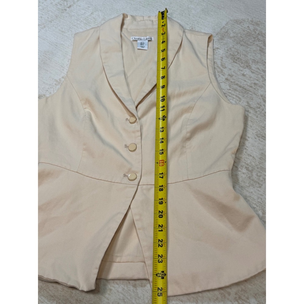 Christian Lacroix Womens Beige Tencel Peplum Vest Shawl Collar Size S - Picture 8 of 8